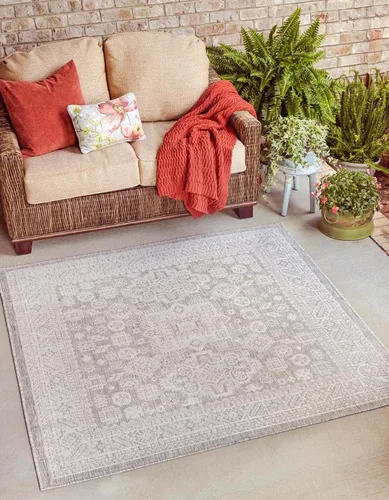 Vista 71 de Unique Loom Outdoor Aztec Collection Alfombra de área, Chalca (5 pies 3 pulgadas, octágono, aguamarina/marfil)