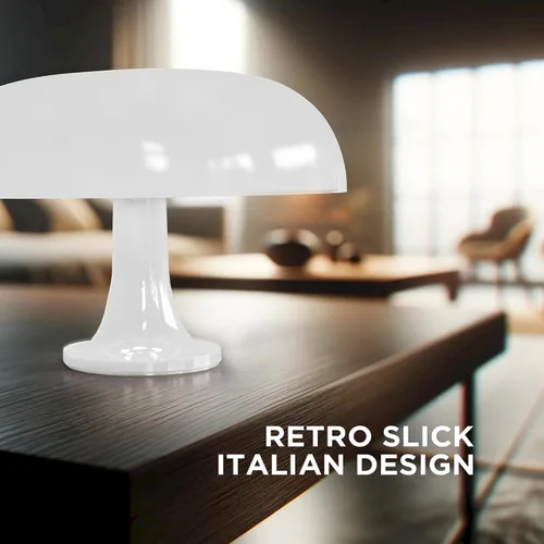 Vista 7 de Lámpara de mesa con forma de hongo blanco, lámpara de mesa retro regulable, 3 temperaturas de luz, control remoto, lámpara LED de los años 70