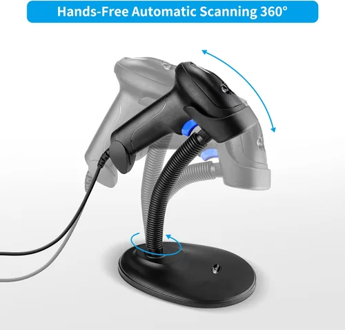 Vista 5 de NetumScan Escáner de código de barras USB 1D de mano con soporte, lector de código de barras CCD con cable para detección de sistema POS, tienda