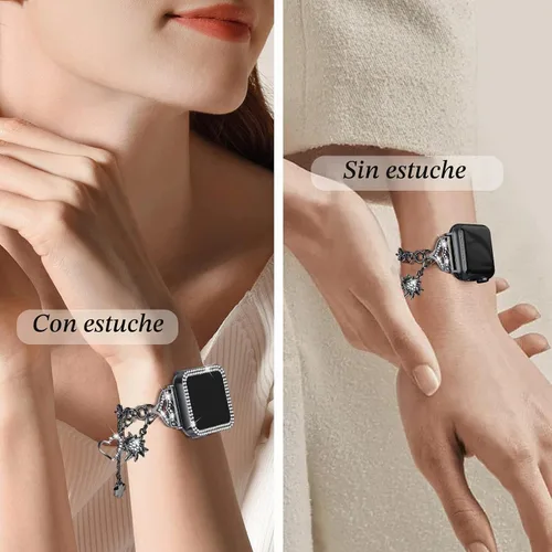 Vista 5 de JOYOZY Correa Compatible con Apple Watch de 38mm, 40mm, 41mm, 42mm, 44mm, 45mm, 46mm, Correa Bling con Estuche de Glitter y Protector de Pantalla