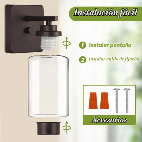 Vista 5 de VerRon Juego de 2 apliques de pared para baño, lámparas modernas de tocador, faroles de montaje de bronce cepillado al óleo, luces de pared
