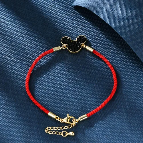 Vista 2 de Pulsera de la suerte de Mickey para mujer, chapado en oro, plata, ajustable, regalo de joyería hecha a mano