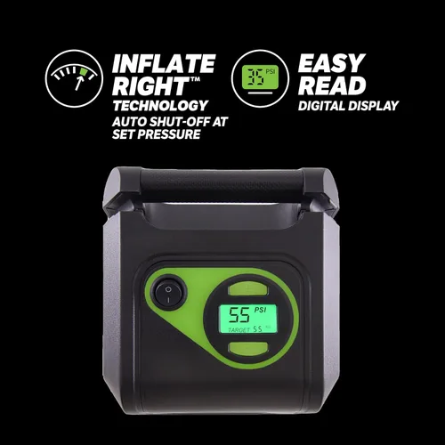 Vista 6 de Slime 40052 Inflador de neumáticos, enchufe portátil para automóvil y hogar, SUV, compresor de aire 4x4, apagado automático Inflate Right