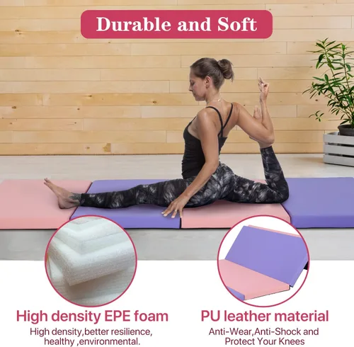 Vista 3 de Colchoneta de gimnasia plegable de 6 x 4 x 2 pulgadas de grosor, para gimnasio en casa, antideslizante, portátil, con asas de transporte, para niños