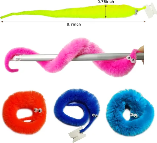 Vista 3 de SHENGSEN 12 piezas de gusanos peludos, gusanos en cuerda, juguete de truco a granel, recuerdos de fiesta para niños y gatos (6 colores)