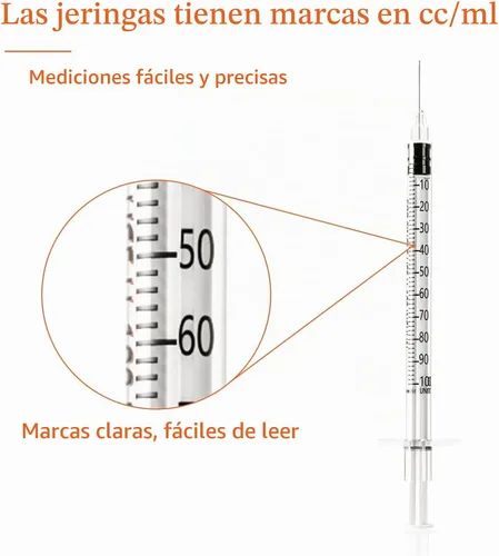 Vista 5 de Jeringas U-100 1ml 29G 0.5in/13mm, Dosificación Cómoda y Precisa, Paquete de 100