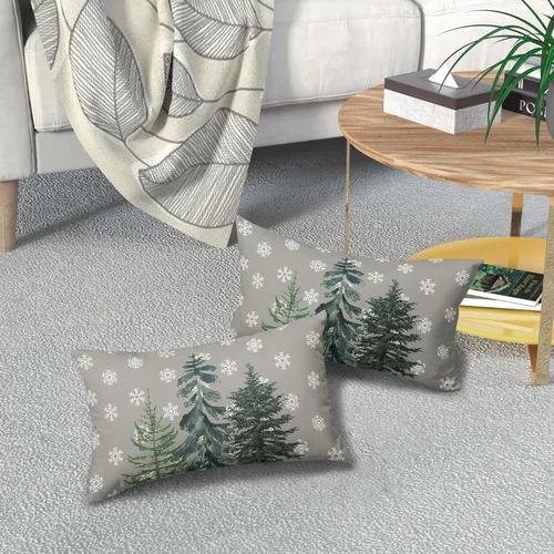 Vista 7 de Juego de 2 fundas de almohada lumbares grises de 12 x 20 pulgadas, fundas de almohada rectangulares decorativas de copos de nieve blancos, fundas