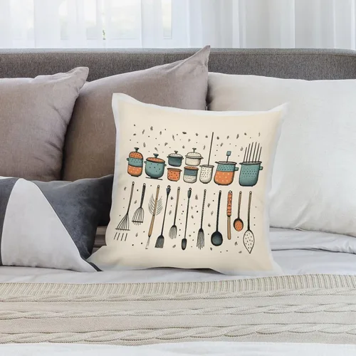 Vista 7 de Lindas fundas de almohada de terciopelo con estampado de olla y utensilios de cocina, 12 x 12 pulgadas, protector de almohada para el hogar, patio