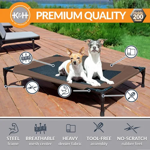 Vista 2 de K&H PET PRODUCTS - Cuna elevada para mascotas con centro de malla, varios tamaños Malla Chocolate/Negro