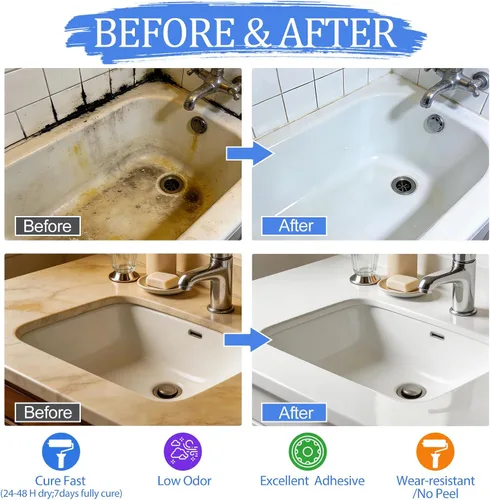 Vista 4 de BEKOMN Pintura para Bañera, Kit de Renovación de Bañera y Azulejos 33oz con Herramientas, Pintura para Bañera Blanca a Base de Agua de Bajo Olor