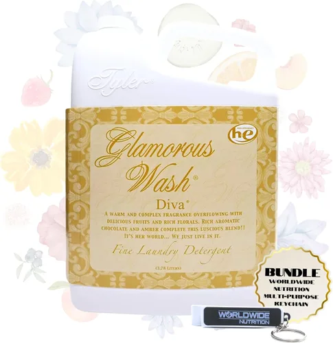 Vista 17 de Worldwide Nutrition Paquete Compatible con Tyler Glamorous Wash Diva Detergente Líquido para la Ropa - Lavable a Mano y a Máquina Detergente