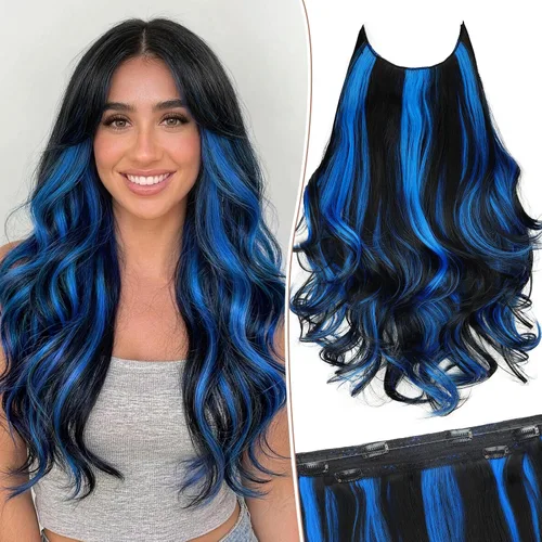 Vista 26 de KooKaStyle Extensiones de Cabello con Alambre Invisible, Largas, Lacias, en Capas, Sintéticas con Alambre Transparente, Tamaño Ajustable, 6 Clips