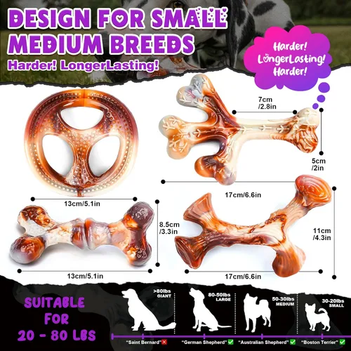Vista 6 de Paquete de 4 juguetes masticables para perros para masticadores agresivos, juguetes resistentes e indestructibles para perros con sabor a tocino