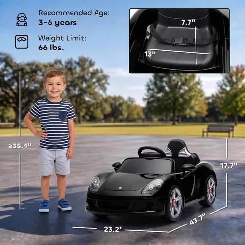 Vista 8 de Qaba Auto de paseo para niños de 12 V, con licencia Porsche Carrera GT con Negro