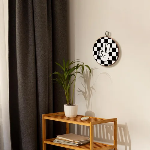 Vista 6 de KSDUT Arte retro para decoración de pared para el aula, arte de pared preppy a cuadros negros, marco de lienzo para colgar, letrero de paz