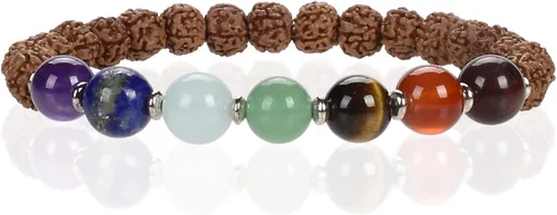 Vista 8 de Cherry Tree Collection Pulsera elástica de chakras Cuentas de piedras preciosas naturales genuinas de 0.315 in, espaciadores de plata de ley