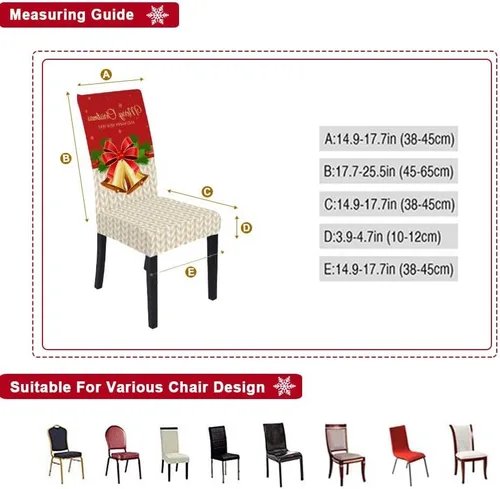 Vista 5 de XMNTG Juego de 6 fundas elásticas para sillas de comedor de Navidad, fundas para sillas Parsons, campanas de lazo, estampadas, extraíbles