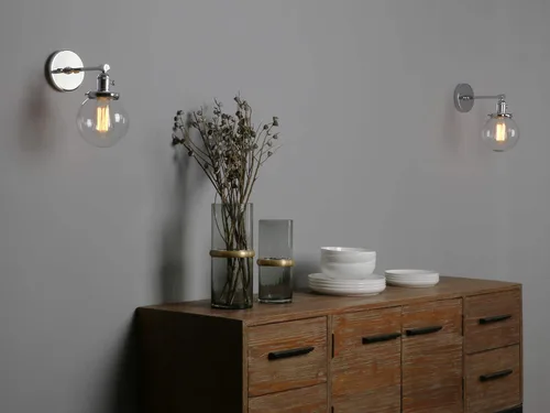 Vista 7 de Phansthy Aplique de pared industrial con forma de globo con toldo de cristal transparente de 5.9 pulgadas (cromado)