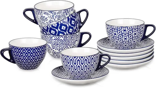Vista 9 de Selamica Tazas de café expreso de cerámica de 2 onzas, juego de tazas de café expresso pequeñas con platillos, mini tazas demitasse de porcelana