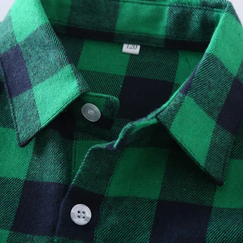 Vista 5 de Yinggeli Camisas a cuadros para niños y niñas, camisas de vestir de franela de manga larga con botones 2T - 8T
