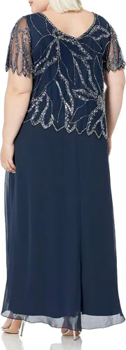 Vista 5 de J Kara Vestido largo de manga corta con cuentas de talla grande para mujer