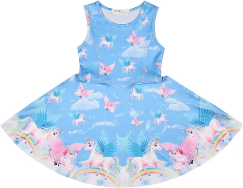Vista 3 de LaBeca - Vestido sin mangas o de manga larga para niñas, vestidos casuales con diseño de unicornio o sirena para niñas pequeñas o grandes
