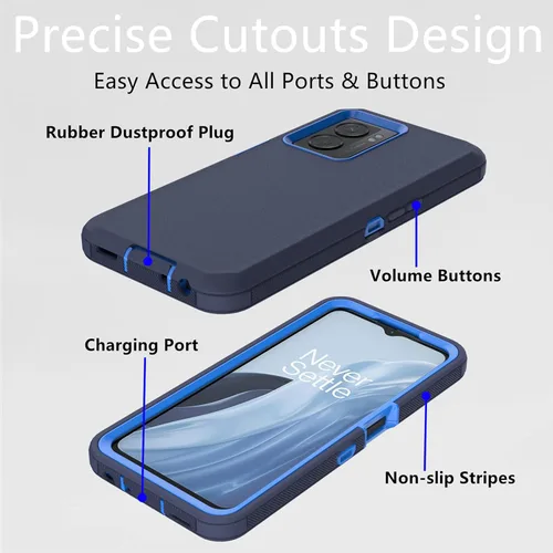 Vista 3 de Funda protectora resistente para Oneplus Nord N300 5G, resistente a prueba de polvo, a prueba de golpes, protección contra caídas, 3 en 1, funda Azul