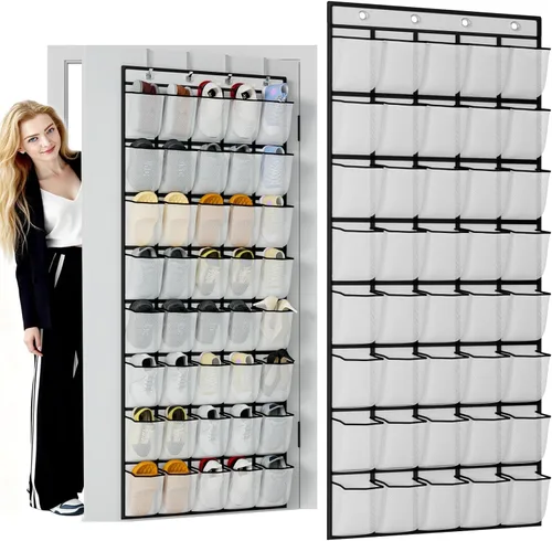 Vista 11 de homyfort Organizador de zapatos sobre la puerta, 24 bolsillos grandes de malla transpirable, estante colgante para zapatos que ahorra espacio