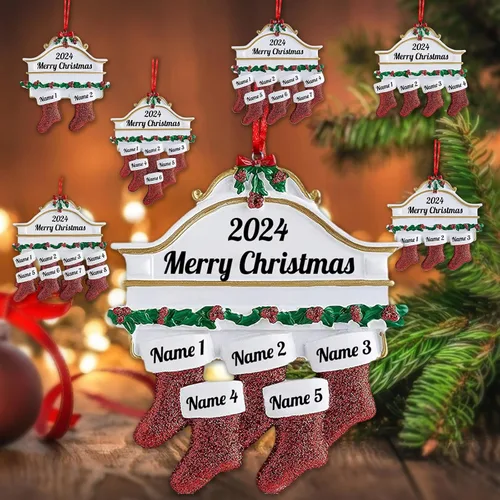 Vista 13 de Amlion Adornos personalizados de cerámica para calcetines de Navidad, familia de 2 a 8, nombres personalizados, estilo tradicional, ocasión