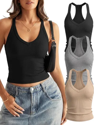 Vista 14 de Camiseta sin mangas para mujer RibKnit Racerback Cami Slim Fit Elástica