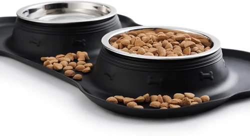 Vista 5 de Hubulk - Comedero doble de acero inoxidable con base de silicona antideslizante antiderrames y pala para alimento, para perros pequeños, medianos