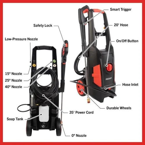 Vista 4 de Lavadora a presión eléctrica – Max 2400 PSI 1.8 GPM Lavadora eléctrica para lavado de revestimientos, patio o coche – 5 boquillas de conexión rápida