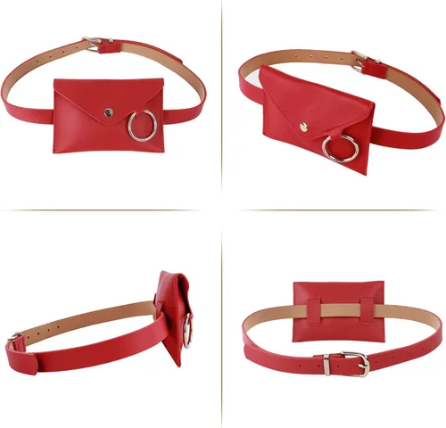 Vista 2 de Danse Jupe - Riñonera de piel sintética para mujer, diseño de cinturón, B1 - Rojo, talla única