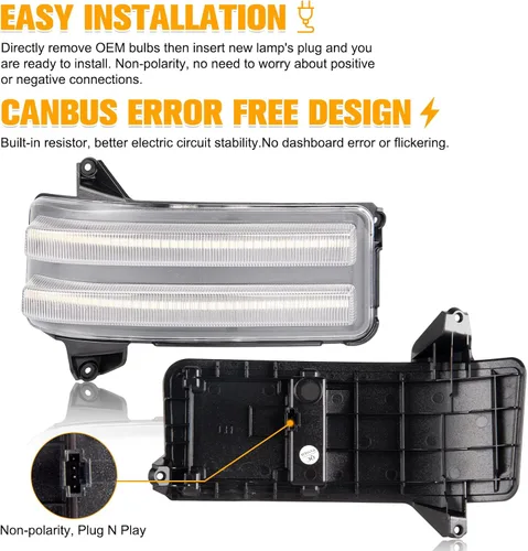 Vista 11 de Gempro Luces LED Secuenciales Ámbar de Espejo Lateral Marcador Señales de Giro Luces Blancas de Estacionamiento y Carga Switchback Lámparas