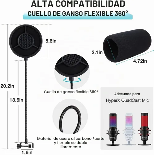 Vista 4 de YOUSHARES - Filtro Pop de Espuma para Micrófono QuadCast – Parabrisas de 5.5 Pulgadas de Diámetro, 6 Capas, Filtro Pop para Cubierta de Micrófono