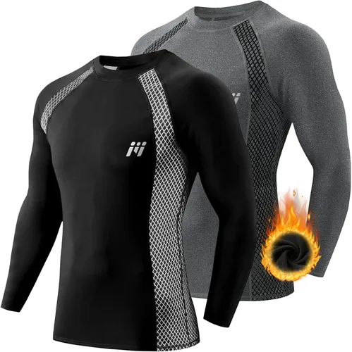 Vista 36 de MEETWEE Paquete de 4/5 camisas de compresión térmica para hombre, manga larga, forro polar, capa base, equipo de entrenamiento de invierno