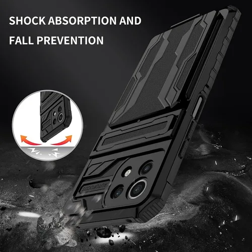 Vista 5 de Funda compatible con Redmi A1, ranura para tarjeta con función atril integrada compatible con Redmi A2 a prueba de golpes, funda protectora 2 en 1