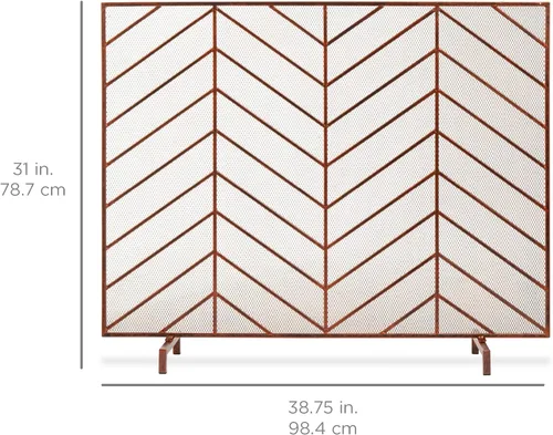 Vista 7 de Best Choice Products Panel individual de 38 x 31 pulgadas, hecho a mano, malla de hierro forjado, protector contra chispas contra incendios