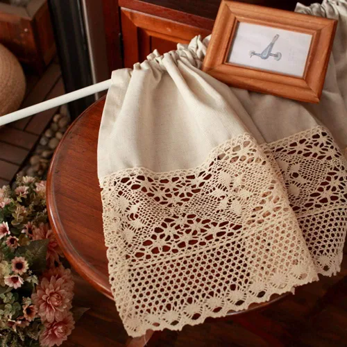 Vista 7 de Cenefa de cortina rústica bohemia para ventana de cocina, casa de campo, hecha a mano, entretejido de encaje de ganchillo, tela de algodón, cortinas