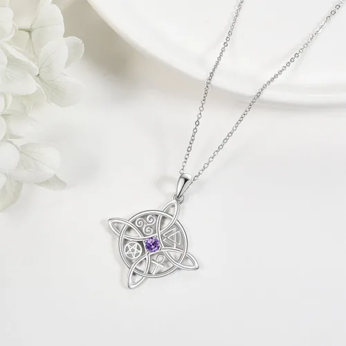 Vista 22 de YAFEINI Collar con dije de nudo de bruja de plata de ley, amuleto de bruja de cruz celta, regalo para mujer