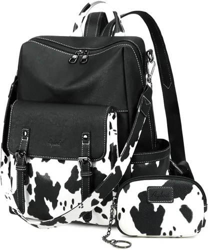 Vista 15 de AGLOD Mochila de cuero sintético para mujer, bolsos de viaje de moda para mujer, bolsos de viaje de trabajo de imitación, Beige- negro-marrón