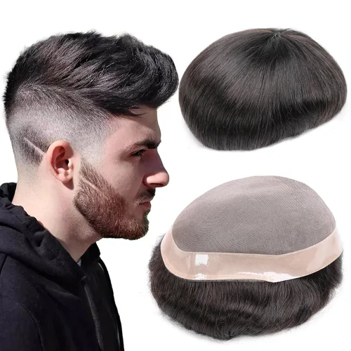 Vista 24 de Toupee - Sistema de reemplazo de cabello para hombres, cabello humano real, 5 x 7 pulgadas, base de encaje mono, extensión duradera para hombre