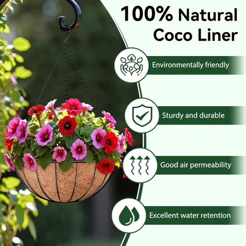 Vista 4 de ZeeDix Paquete de 3 forros de coco de 12 pulgadas para maceteros, revestimientos redondos para cestas colgantes 100% naturales, cesta de coco