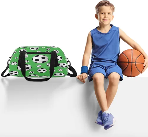 Vista 2 de Bolsa de lona para niños y niñas, adolescentes, impermeable, para gimnasio, deporte, bolsa de baile, Patrón de fútbol de fútbol