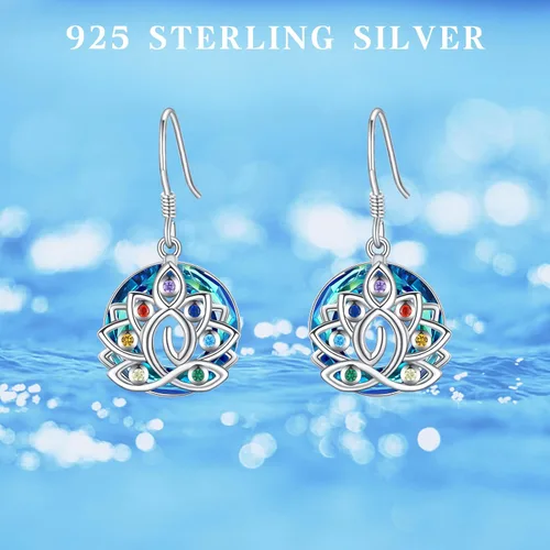 Vista 7 de Pendientes de loto de plata de ley 925, aretes de chakra, cristales de loto, joyería de yoga, regalos de energía, Plata de ley, Circonia cúbica
