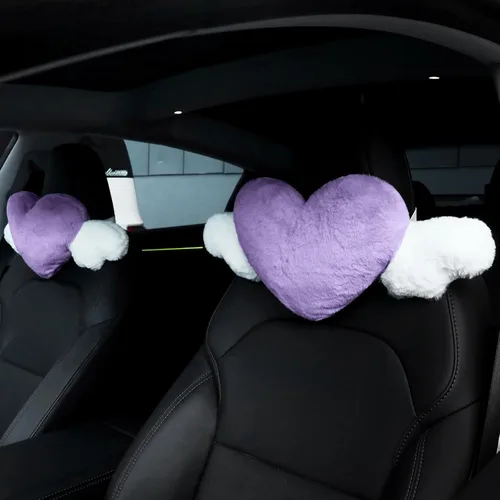 Vista 10 de Macarrie 2 Piezas Almohadas de Felpa en Forma de Corazón con Alas de Ángel Reposacabezas de Coche Almohada Suave y Cómoda para Asiento de Coche