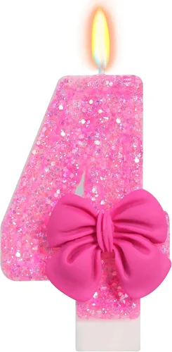 Vista 25 de Vela de cumpleaños para pastel, vela 0 - purpurina rosa con lazo, vela de feliz cumpleaños de 2.76 pulgadas, adorno superior de pastel para fiestas