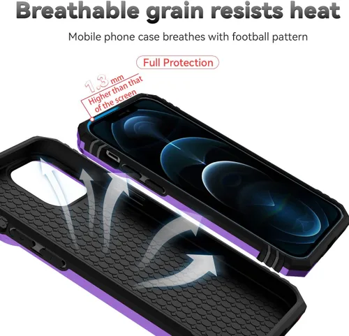 Vista 7 de Funda para iPhone 12/12 Pro, iPhone 12/12 Pro con funda para cámara y soporte, de grado militar, a prueba de golpes, resistente, con soporte