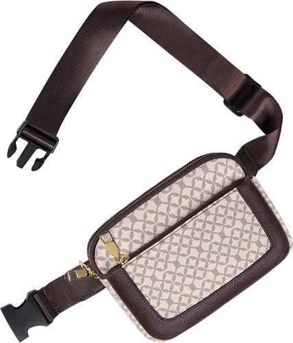 Vista 8 de Geestock Riñoneras para mujer, bolsa de cinturón de cuero vegano a la moda, impermeable, para cualquier lugar, con correa ajustable, Impresión