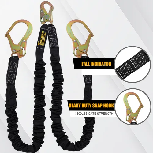 Vista 2 de TRSMIMA Arnés de Seguridad con Cordón Retráctil - Protección contra Caídas Correa para Escalada de Árboles 6 FT Doble Pierna con Absorción
